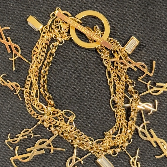 YSL CASSANDRE MULTI-CHAIN BRACELET IN METAL AND RHINESTONE (Size SMALL) - Picture 7 of 12